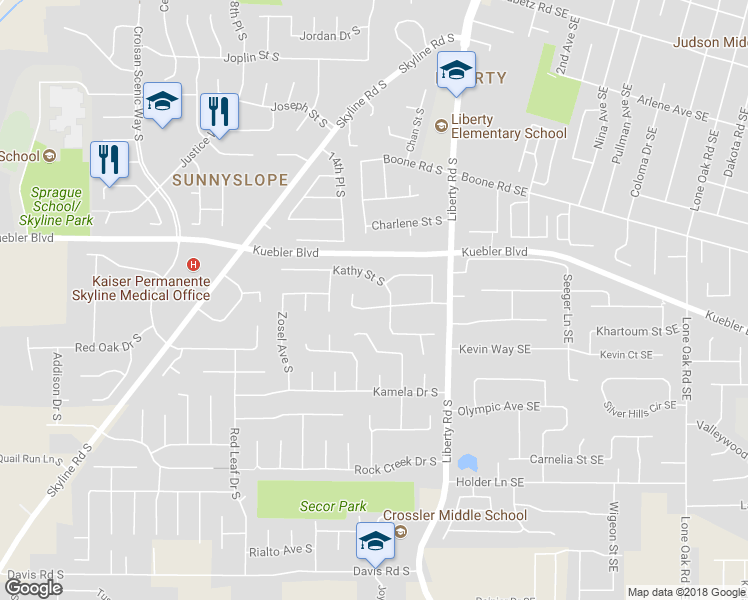 map of restaurants, bars, coffee shops, grocery stores, and more near 4553 Kashmir Drive South in Salem