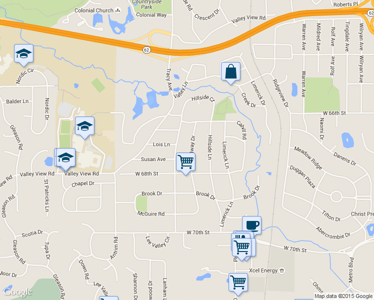map of restaurants, bars, coffee shops, grocery stores, and more near 6700 Galway Dr in Minneapolis