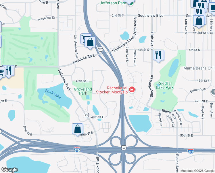 map of restaurants, bars, coffee shops, grocery stores, and more near 4665 Barbato Court in Inver Grove Heights