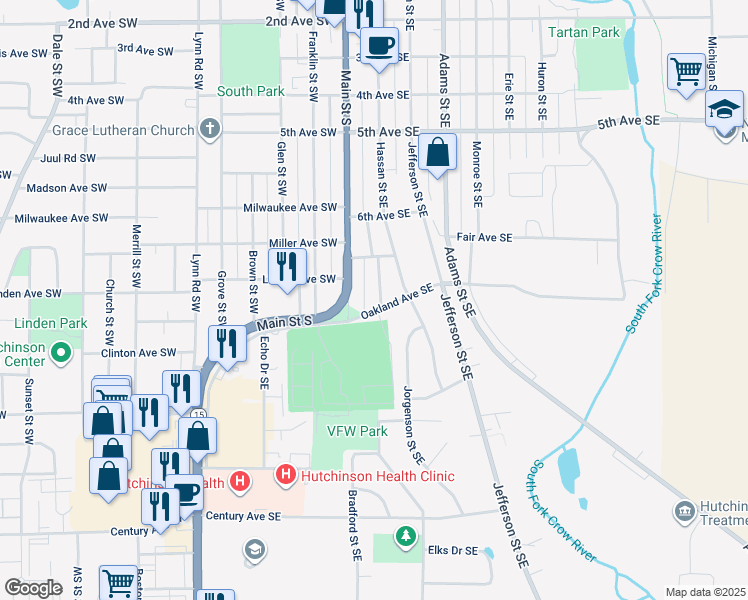 map of restaurants, bars, coffee shops, grocery stores, and more near 766 Ivy Lane Southeast in Hutchinson