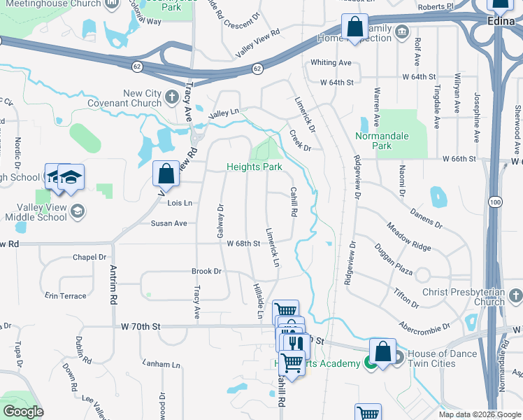 map of restaurants, bars, coffee shops, grocery stores, and more near 6700 Limerick Lane in Minneapolis