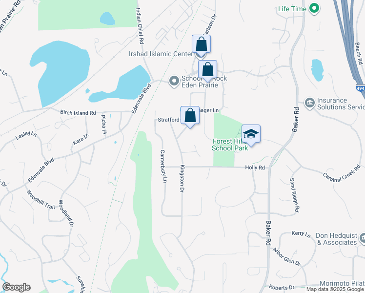 map of restaurants, bars, coffee shops, grocery stores, and more near 6715 Kingston Drive in Eden Prairie