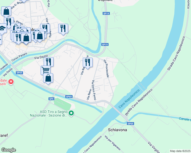 map of restaurants, bars, coffee shops, grocery stores, and more near 53 Via Enrico Fermi in Bondeno