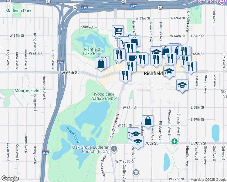 map of restaurants, bars, coffee shops, grocery stores, and more near 6711 Lake Shore Drive South in Richfield