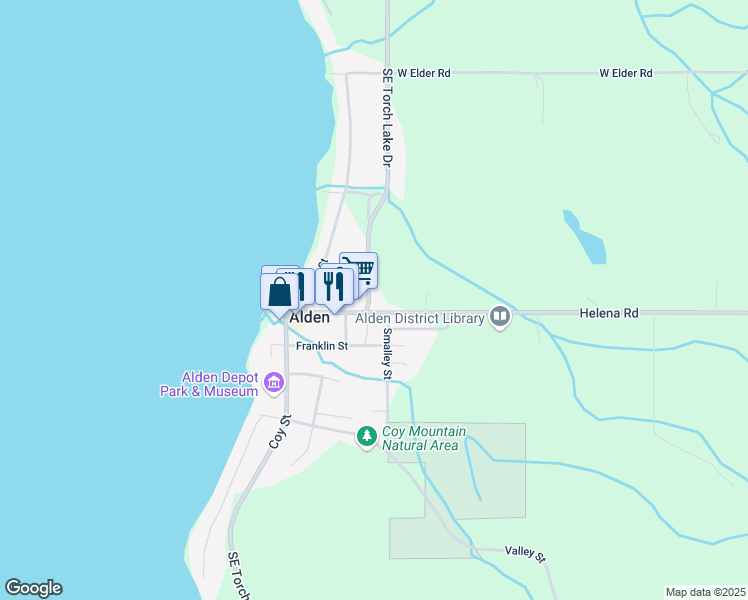 map of restaurants, bars, coffee shops, grocery stores, and more near 9046 Helena Rd in Antrim