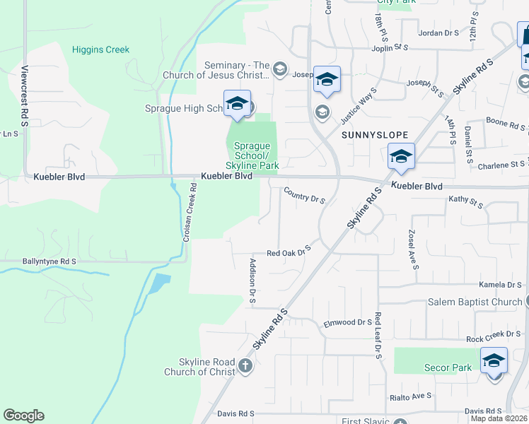 map of restaurants, bars, coffee shops, grocery stores, and more near 2282 Kuebler Boulevard in Salem