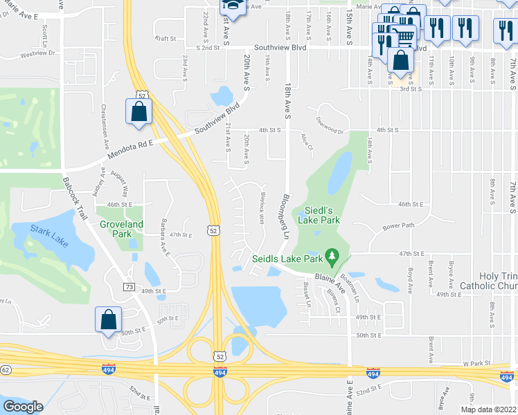 map of restaurants, bars, coffee shops, grocery stores, and more near 4663 Blaylock Way in Inver Grove Heights