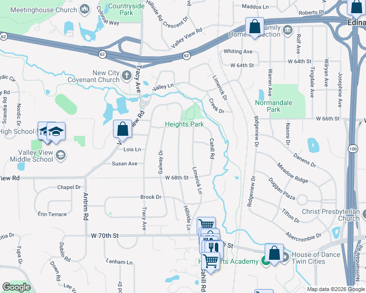 map of restaurants, bars, coffee shops, grocery stores, and more near 6700 Limerick Lane in Minneapolis