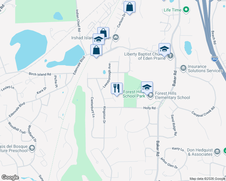 map of restaurants, bars, coffee shops, grocery stores, and more near 14300 Charing Cross in Eden Prairie