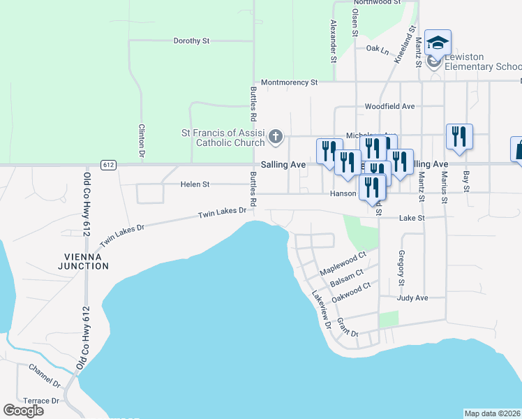 map of restaurants, bars, coffee shops, grocery stores, and more near 4035-4053 Lake Street in Lewiston
