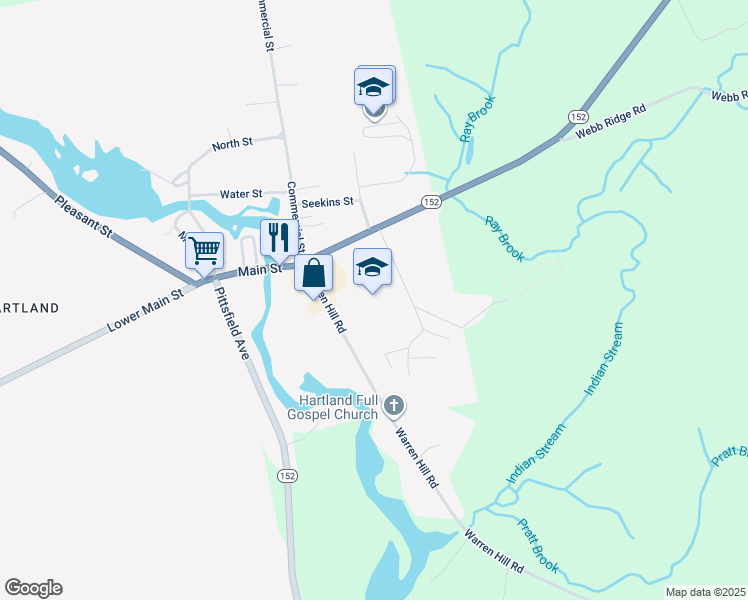map of restaurants, bars, coffee shops, grocery stores, and more near 62 Elm Street in Hartland