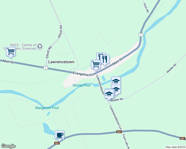 map of restaurants, bars, coffee shops, grocery stores, and more near 13669 Nova Scotia Trunk 1 in Hantsport