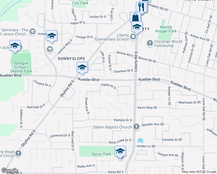 map of restaurants, bars, coffee shops, grocery stores, and more near 4553 Kashmir Drive South in Salem