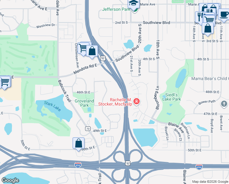 map of restaurants, bars, coffee shops, grocery stores, and more near 4665 Barbato Court in Inver Grove Heights