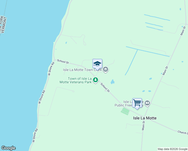 map of restaurants, bars, coffee shops, grocery stores, and more near 534 School Street in Isle La Motte