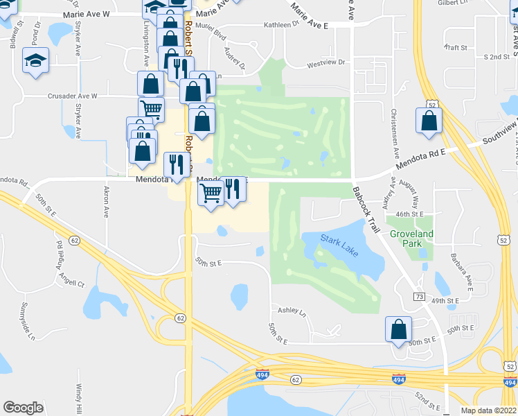 map of restaurants, bars, coffee shops, grocery stores, and more near 1300 East Mendota Road in Inver Grove Heights
