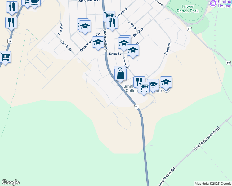 map of restaurants, bars, coffee shops, grocery stores, and more near 12 Toulon Street in Smiths Falls