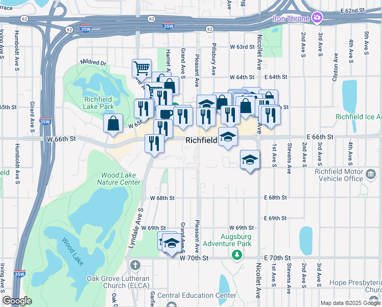 map of restaurants, bars, coffee shops, grocery stores, and more near in Richfield