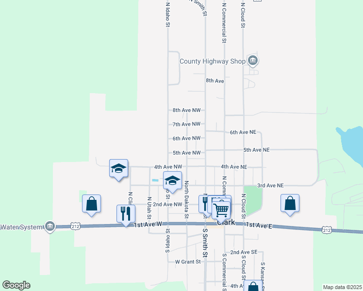 map of restaurants, bars, coffee shops, grocery stores, and more near 201-299 6th Avenue Northwest in Clark