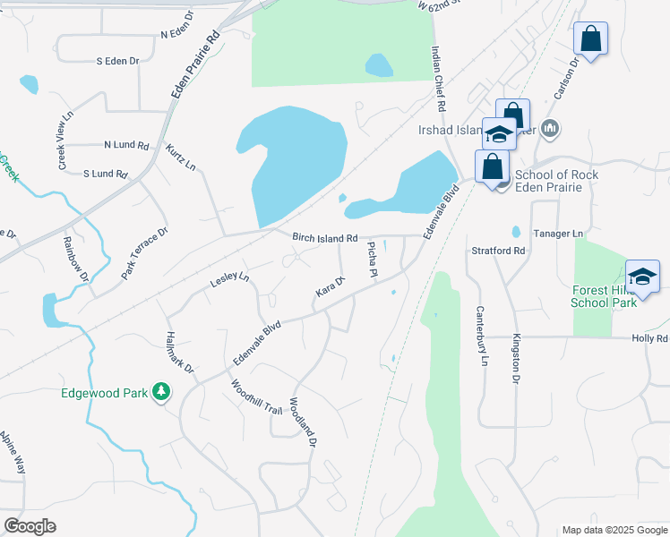 map of restaurants, bars, coffee shops, grocery stores, and more near 6622 Kara Drive in Eden Prairie