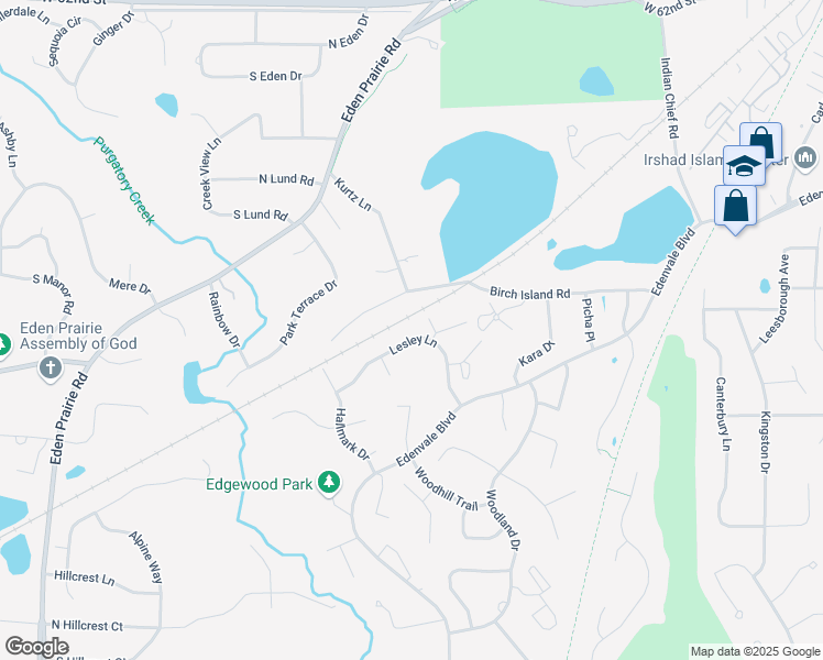map of restaurants, bars, coffee shops, grocery stores, and more near 15238 Lesley Lane in Eden Prairie