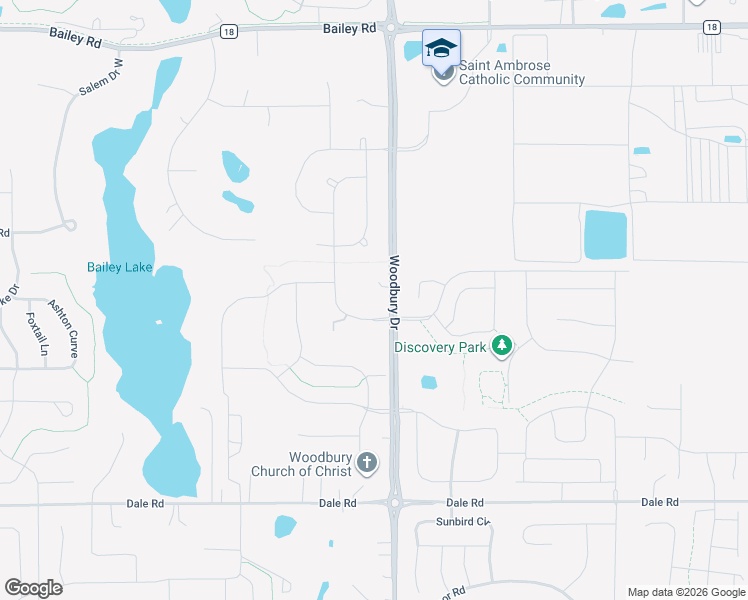 map of restaurants, bars, coffee shops, grocery stores, and more near 4538 Woodbury Drive in Woodbury