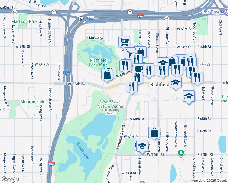 map of restaurants, bars, coffee shops, grocery stores, and more near in Richfield