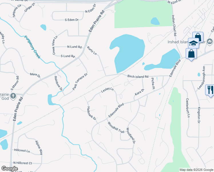 map of restaurants, bars, coffee shops, grocery stores, and more near 15276 Lesley Lane in Eden Prairie