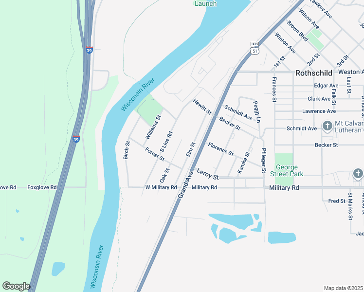 map of restaurants, bars, coffee shops, grocery stores, and more near 511 Oak Street in Rothschild