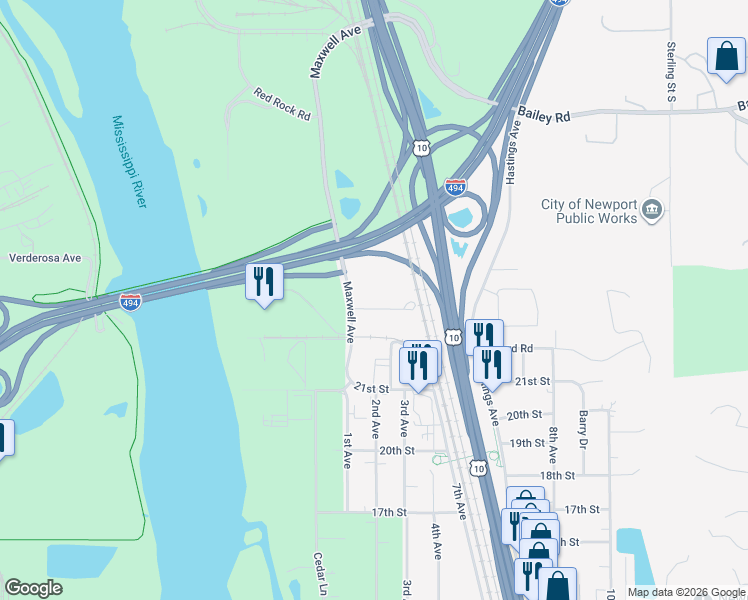 map of restaurants, bars, coffee shops, grocery stores, and more near 275 Red Rock Crossing in Newport