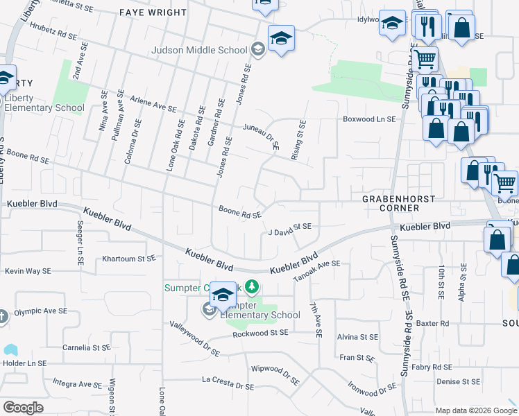 map of restaurants, bars, coffee shops, grocery stores, and more near 4980 Nadine Drive Southeast in Salem