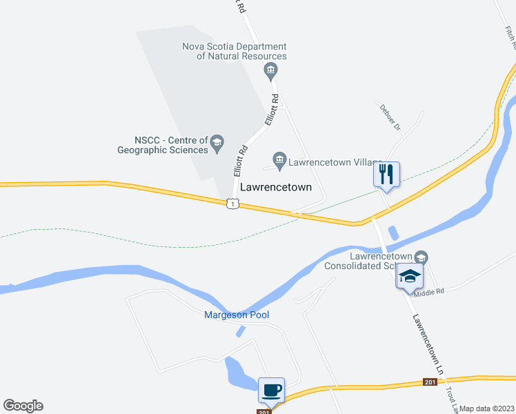 map of restaurants, bars, coffee shops, grocery stores, and more near 597 Main Street in Lawrencetown