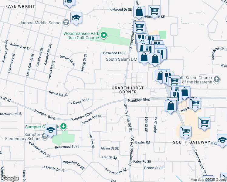 map of restaurants, bars, coffee shops, grocery stores, and more near 860 Boone Road Southeast in Salem