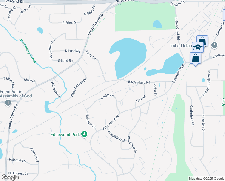 map of restaurants, bars, coffee shops, grocery stores, and more near 15238 Lesley Lane in Eden Prairie