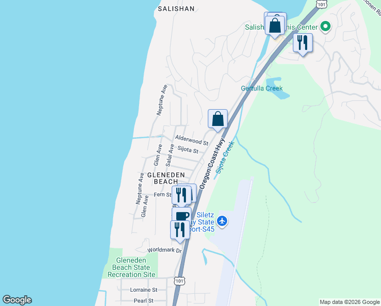 map of restaurants, bars, coffee shops, grocery stores, and more near 30 Sijota Street in Lincoln Beach