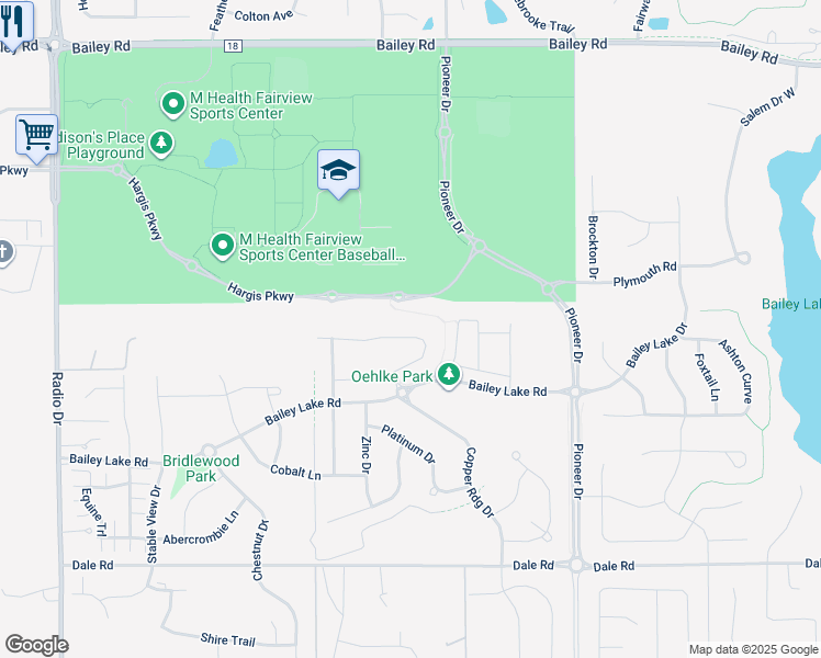 map of restaurants, bars, coffee shops, grocery stores, and more near 8534 Titanium Circle in Woodbury