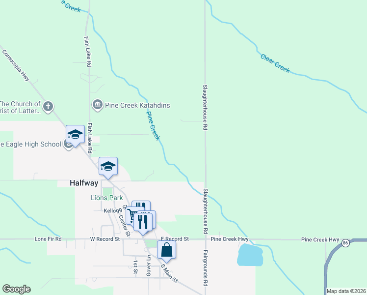 map of restaurants, bars, coffee shops, grocery stores, and more near 46188 Slaughterhouse Road in Halfway