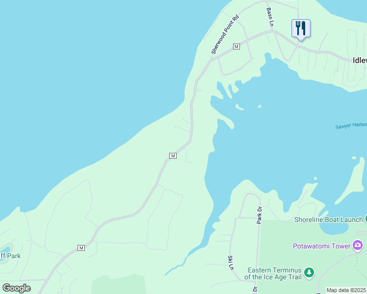 map of restaurants, bars, coffee shops, grocery stores, and more near 4382 County Road M in Sturgeon Bay