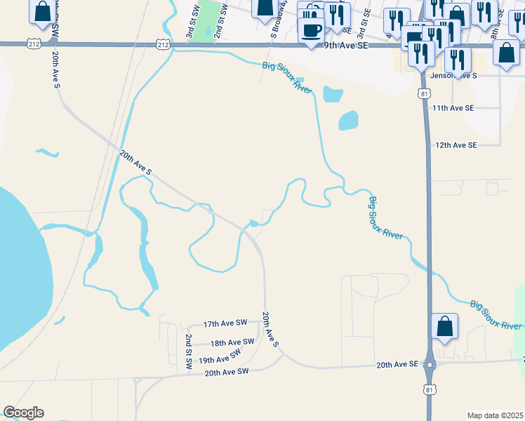 map of restaurants, bars, coffee shops, grocery stores, and more near Larabee Rd in Watertown