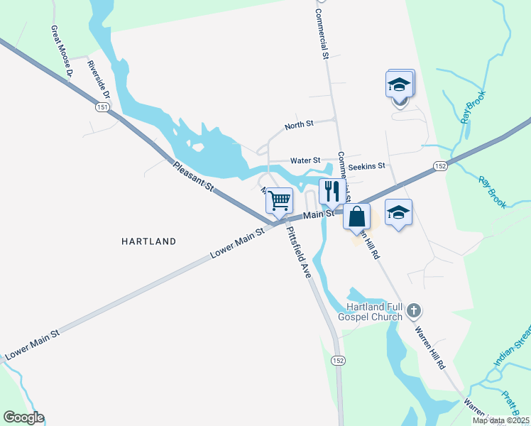 map of restaurants, bars, coffee shops, grocery stores, and more near 17 Pleasant Street in Hartland