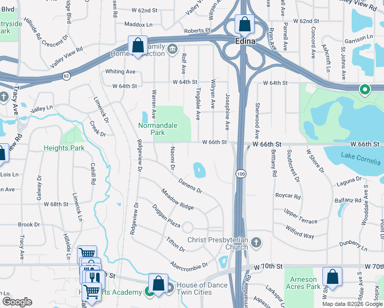 map of restaurants, bars, coffee shops, grocery stores, and more near 5109 West 66th Street in Minneapolis