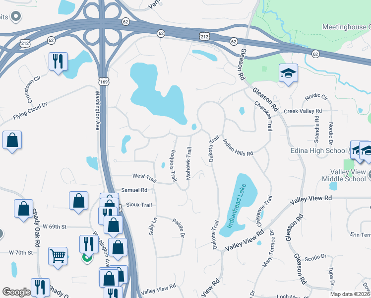 map of restaurants, bars, coffee shops, grocery stores, and more near 6601 Mohawk Trail in Minneapolis