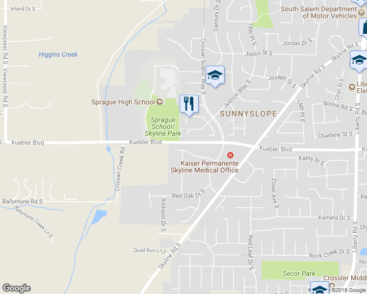 map of restaurants, bars, coffee shops, grocery stores, and more near 2235 Country Drive South in Salem