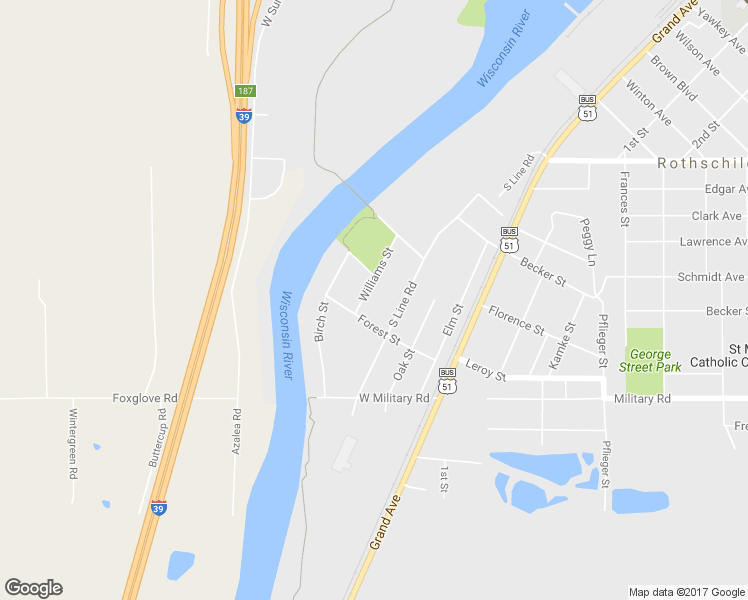 map of restaurants, bars, coffee shops, grocery stores, and more near 609 Williams Street in Rothschild