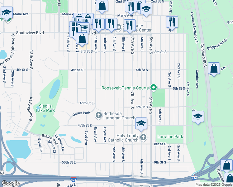 map of restaurants, bars, coffee shops, grocery stores, and more near 513 9th Avenue South in South Saint Paul