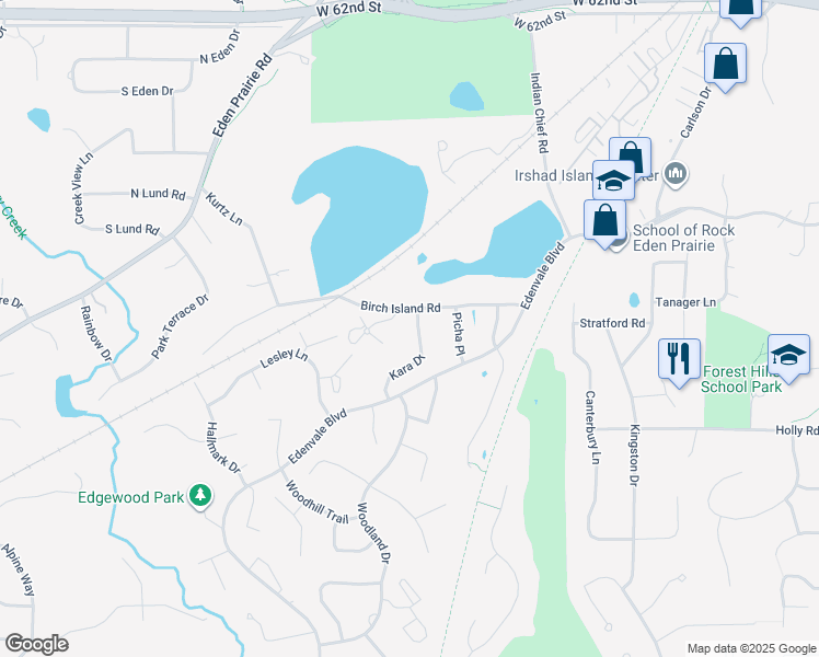 map of restaurants, bars, coffee shops, grocery stores, and more near 6622 Kara Drive in Eden Prairie