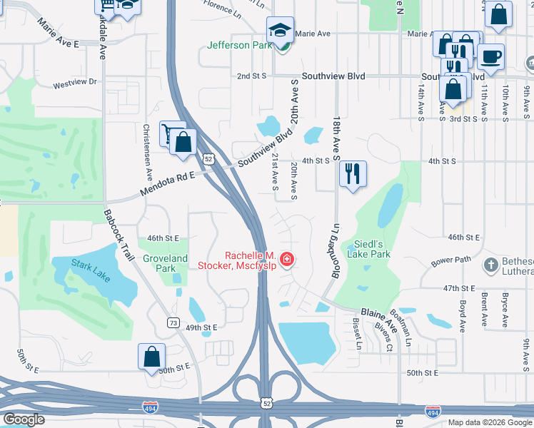 map of restaurants, bars, coffee shops, grocery stores, and more near 4593 Blaine Avenue East in Inver Grove Heights