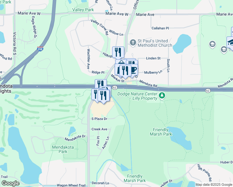 map of restaurants, bars, coffee shops, grocery stores, and more near 730 Minnesota 110 in Mendota Heights