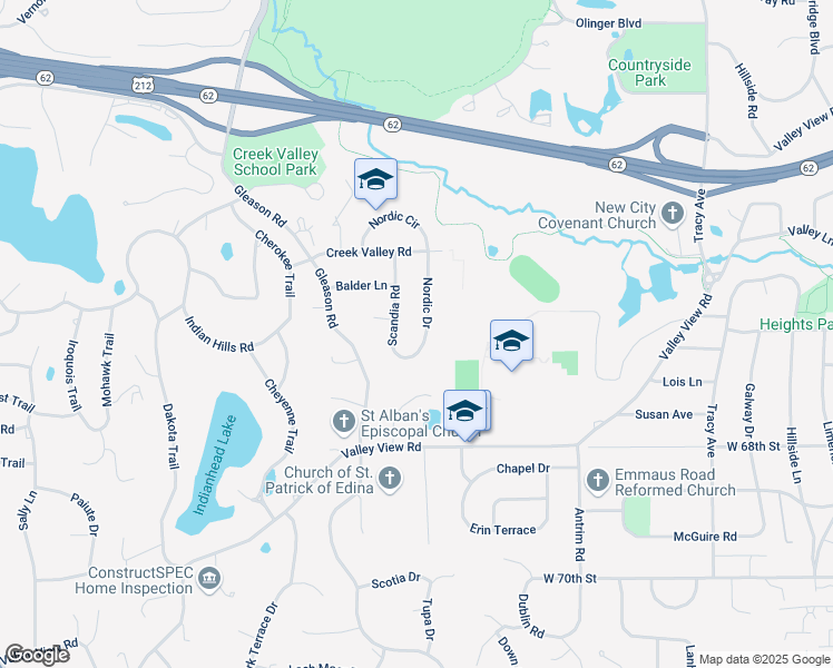 map of restaurants, bars, coffee shops, grocery stores, and more near 6609 Nordic Drive in Minneapolis