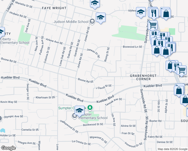 map of restaurants, bars, coffee shops, grocery stores, and more near 4980 Nadine Drive Southeast in Salem